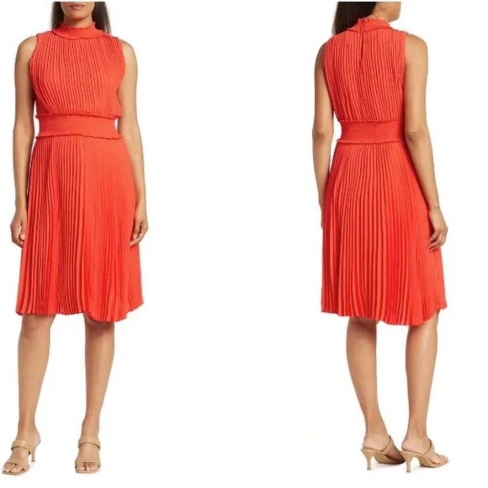 Nanette Lepore Pleated Orange Sparkly Sleeveless Dress Size 6